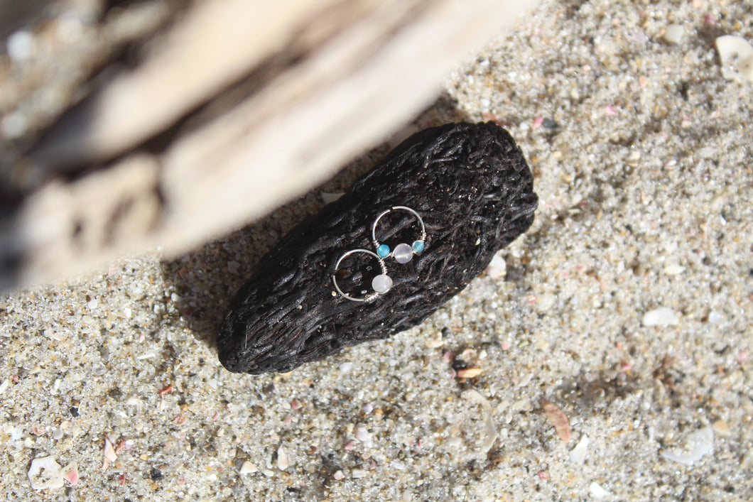 Nose Ring (right) Rose quarts with blue